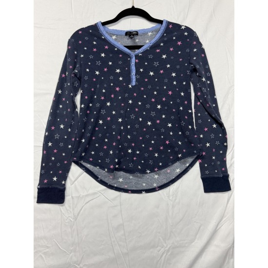 Women's Medium Navy Blue Star Pattern Sleep-Wear Thermal Pajama Set
