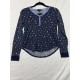 Women's Medium Navy Blue Star Pattern Sleep-Wear Thermal Pajama Set