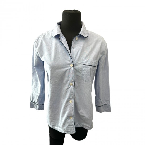 Pajamas Azul Claro Top Cotton Abotonado Camisa para Dormir Preppy Pequeña