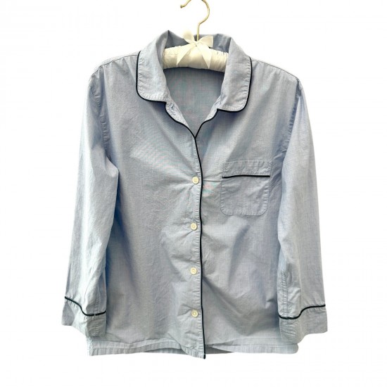 Pajamas Azul Claro Top Cotton Abotonado Camisa para Dormir Preppy Pequeña