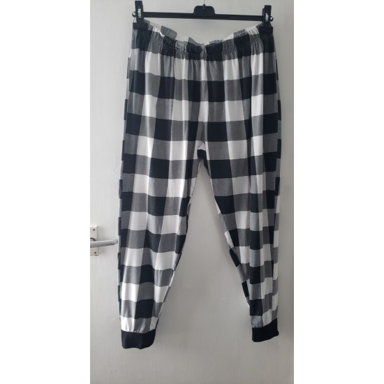 Women's Black & White Check Pyjama Bottoms Elastic Waist And Ankles Size Large